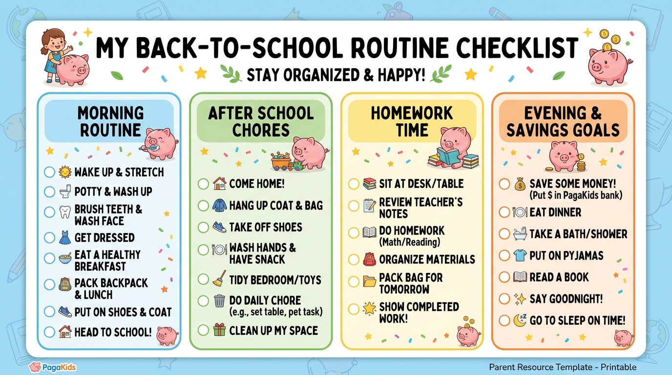PagaKids Back to School Routine Printable Checklist